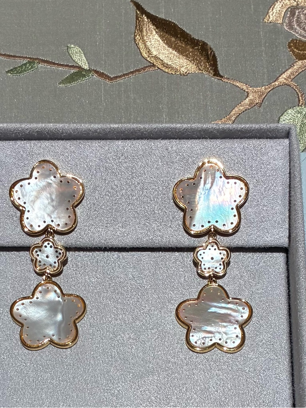 New ASHA Mother-of-Pearl in 14k Gold Dipped Frames Azalea Triple Drop Earrings